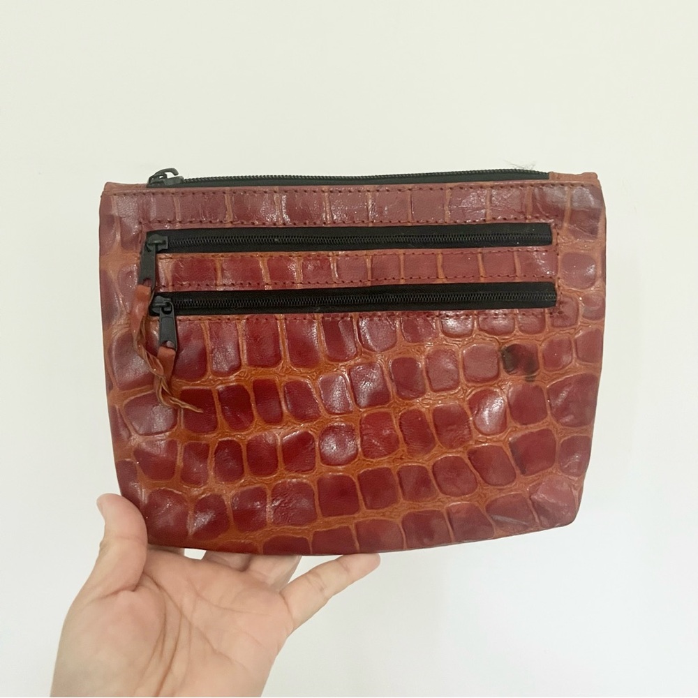 Emily Ann Of Boca Raton Leather Clutch Wallet Purse Crocodile Pattern Pouch VTG